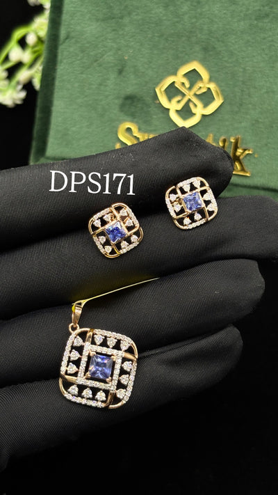 Sapphire Grid Diamond Pendant Set