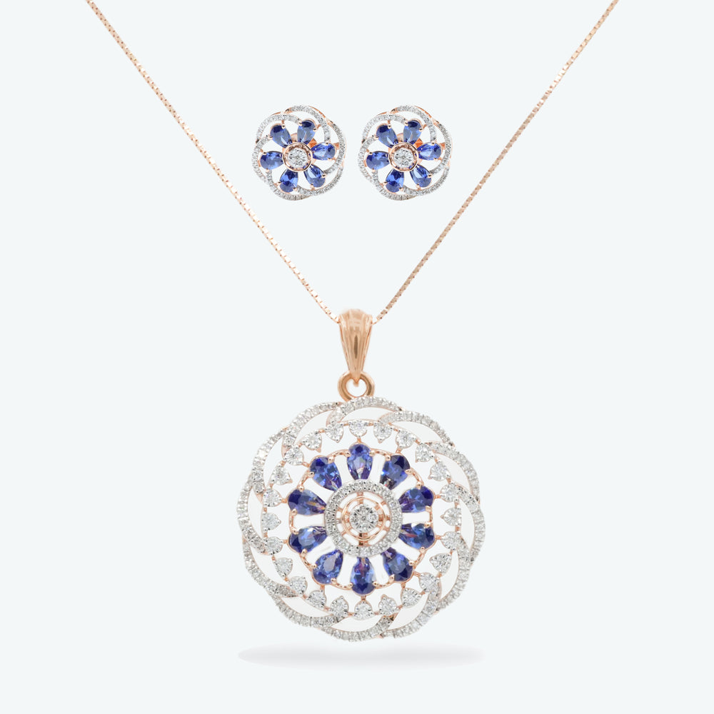 Sapphire Bloom Diamond Pendant Set