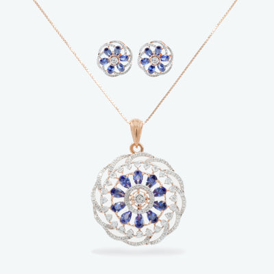 Sapphire Bloom Diamond Pendant Set
