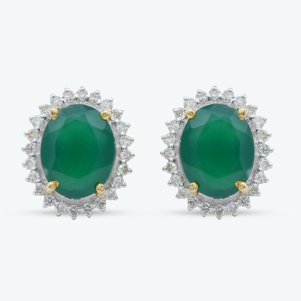 Green Oval Halo Earrings