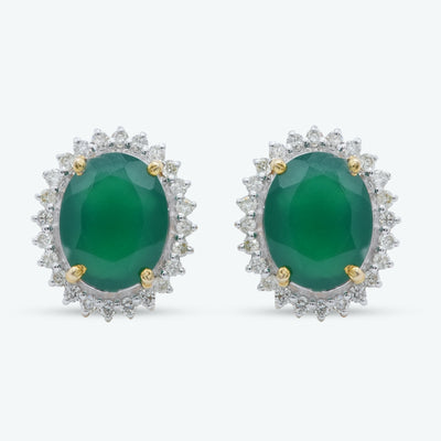 Green Oval Halo Earrings