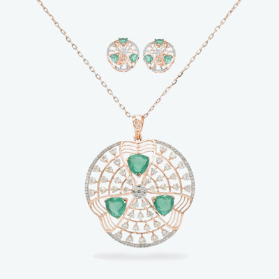 Trinity Emerald Diamond Pendant Set