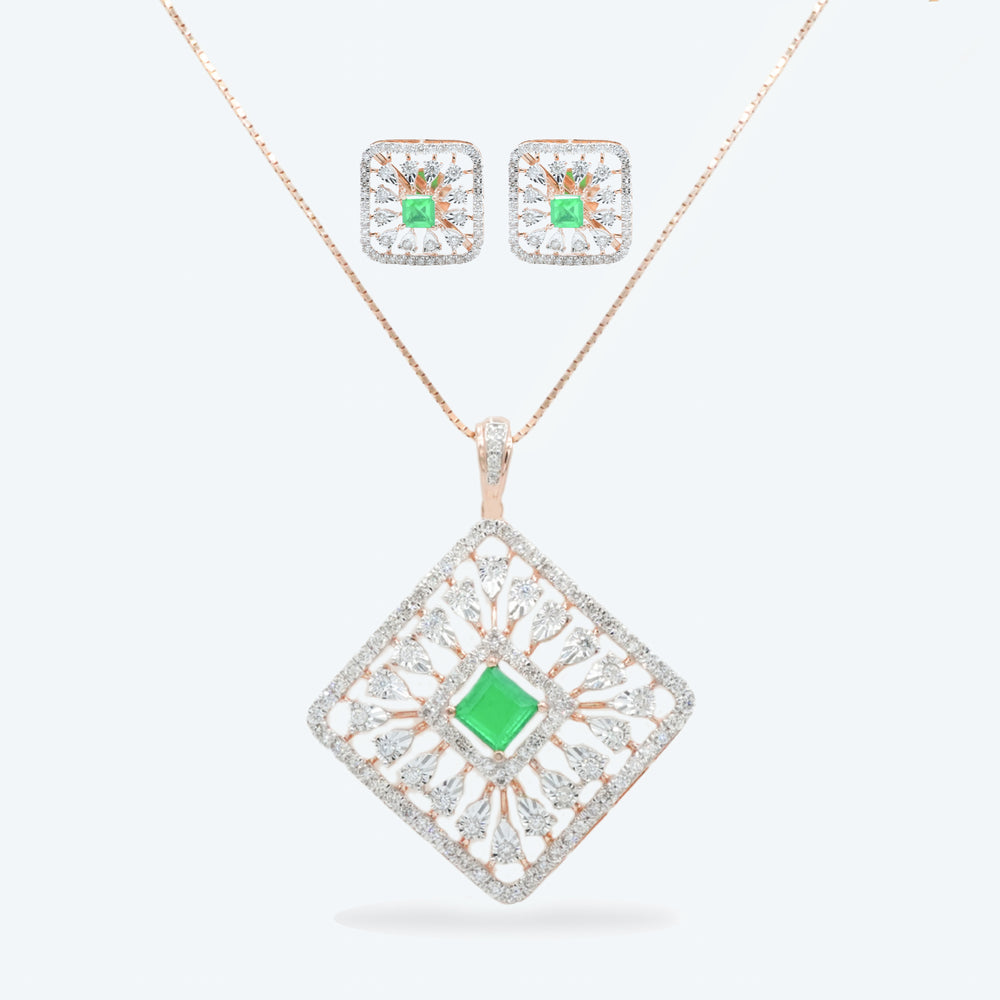 Green Aura Diamond Pendant Set