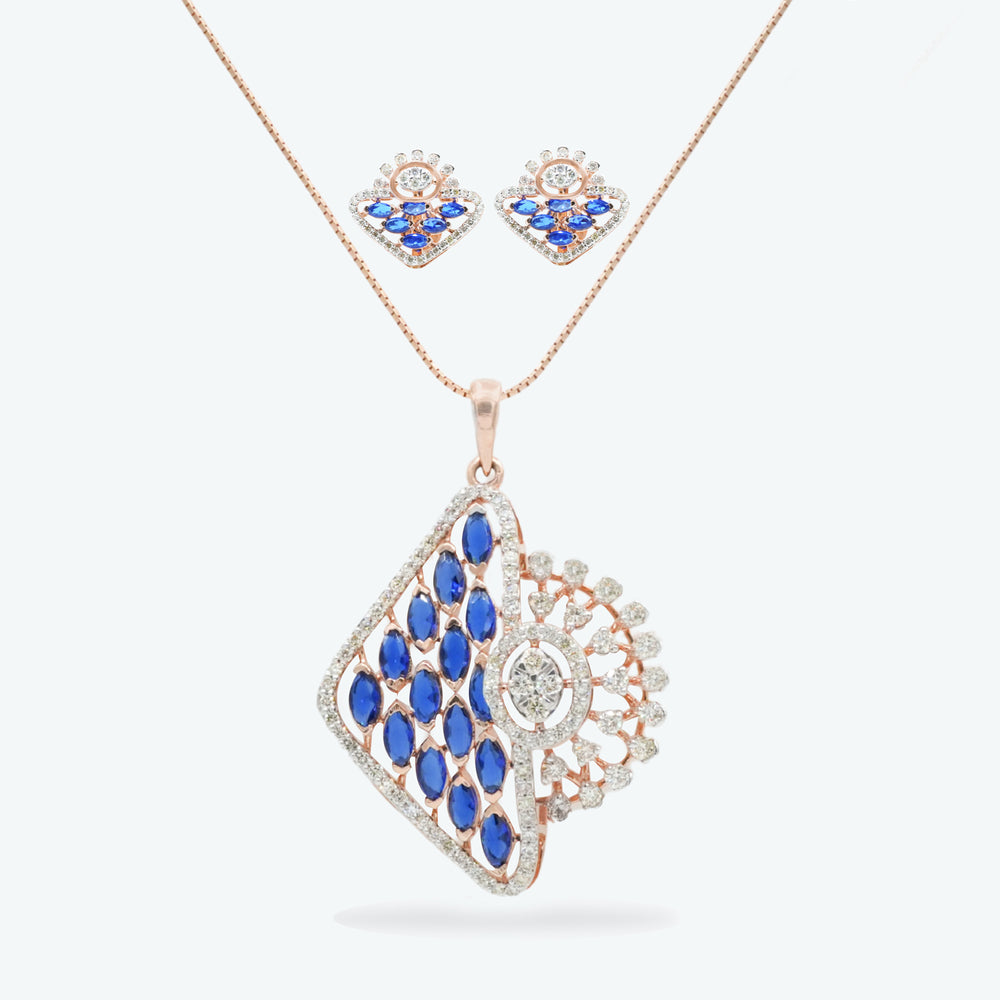 Blue Petal Diamond Pendant Set