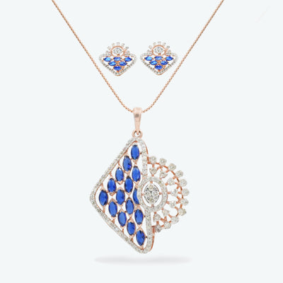 Blue Petal Diamond Pendant Set