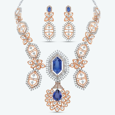 Celestia Blue Gemstone Diamond Necklace Set