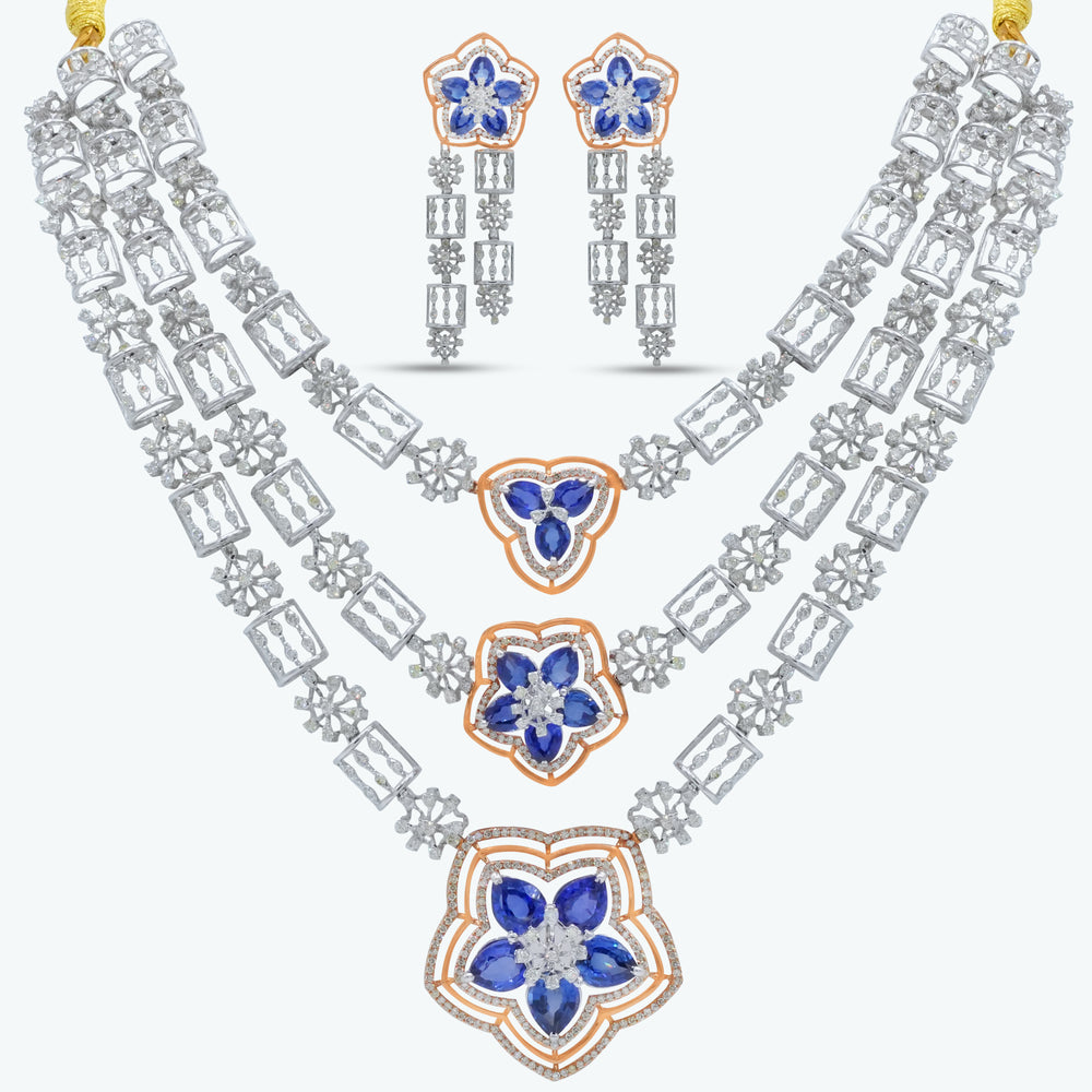 Elara Blue Gemstone Floral Necklace Set