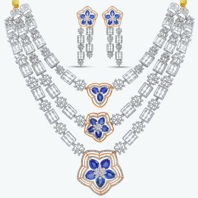 Elara Blue Gemstone Floral Necklace Set