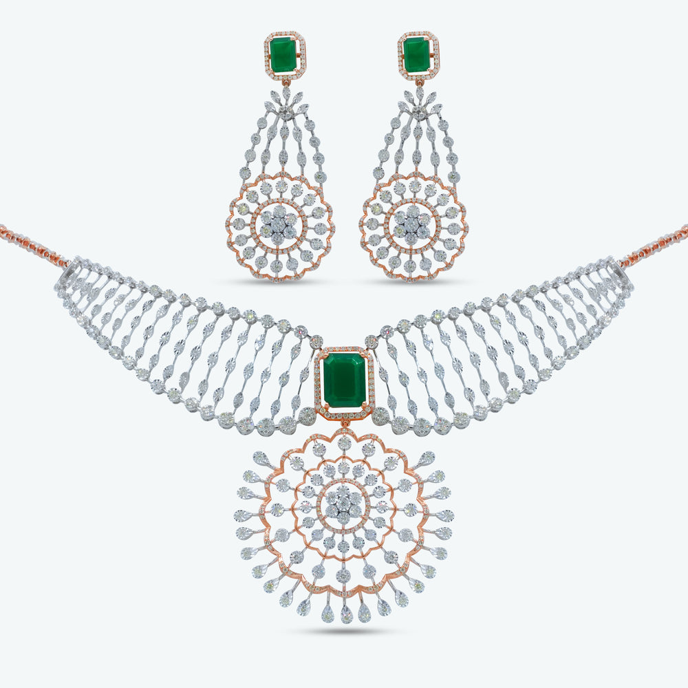Emerald Petals Diamond Necklace Set