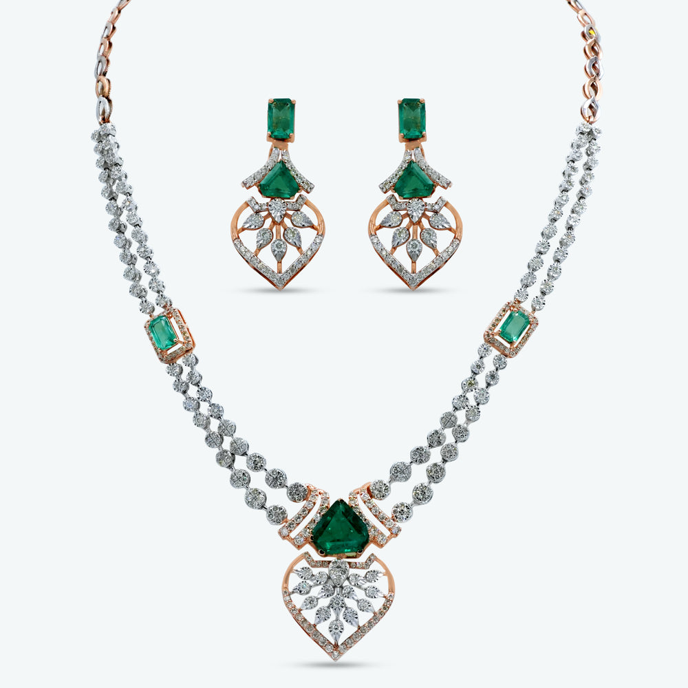 Emerald Heart Diamond Necklace Set