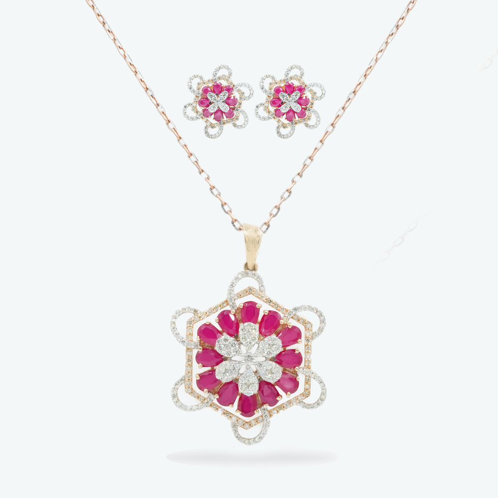 Roselle Bloom Diamond Pendant Set
