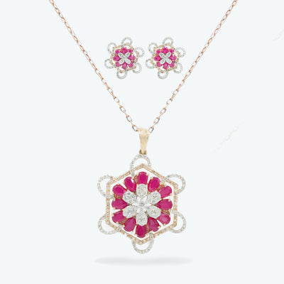 Roselle Bloom Diamond Pendant Set