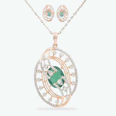 Emerald Orbit Diamond Pendant Set