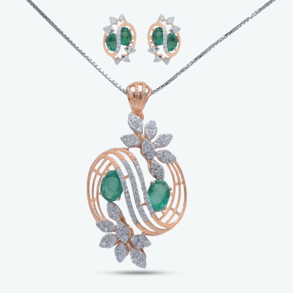 Flora Emerald Diamond Pendant Set