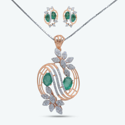 Flora Emerald Diamond Pendant Set