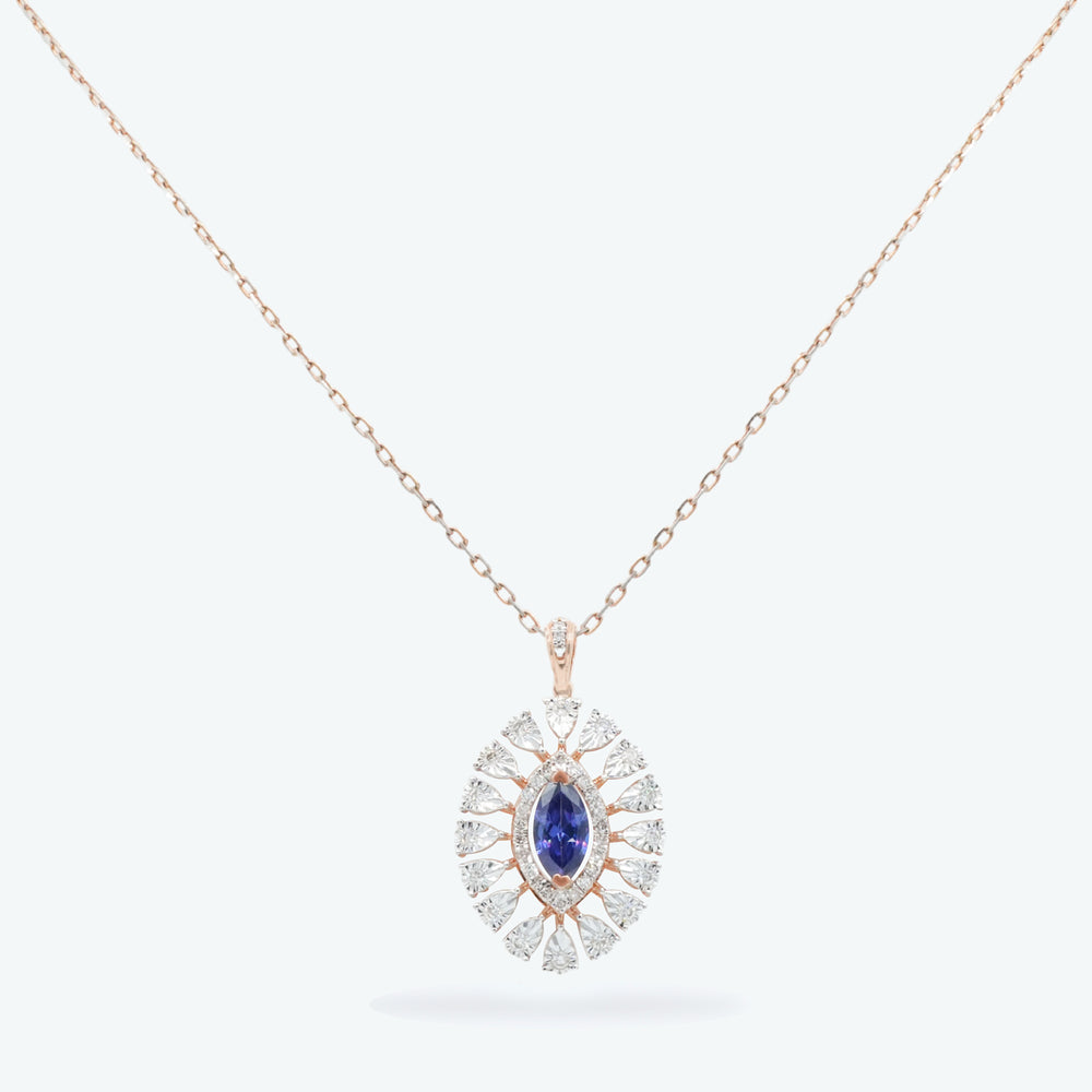 Sapphire Sunburst Diamond Pendant